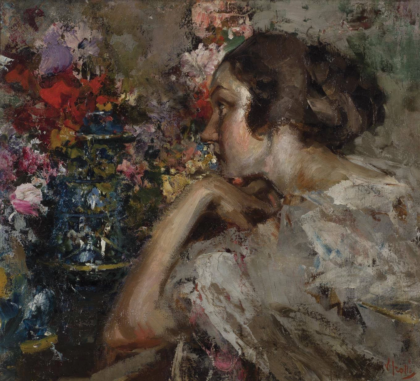 Sisina con vaso di fiori